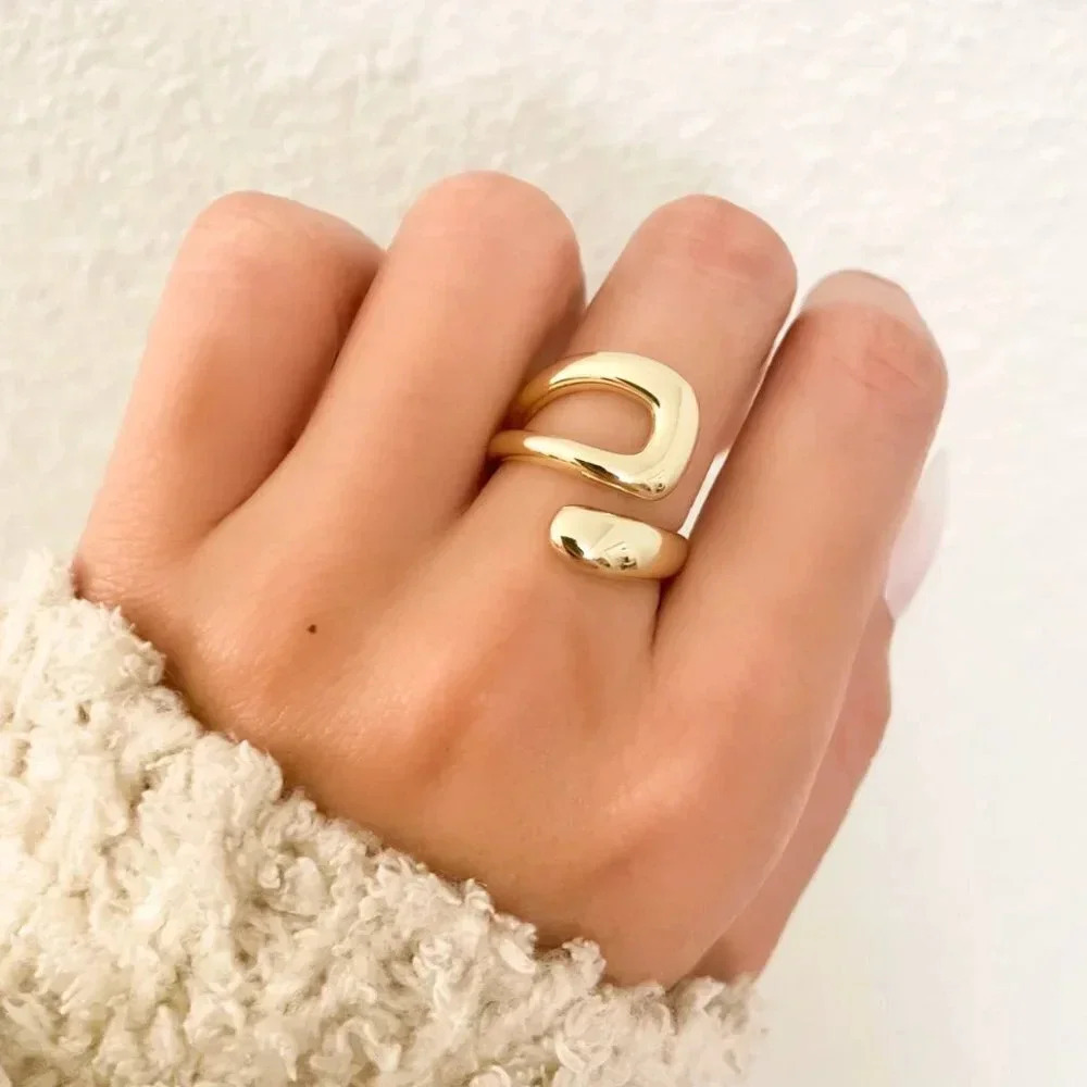 925 Sterling Silver Gold Chunky Bold Statement Ring Large Wrap Ring